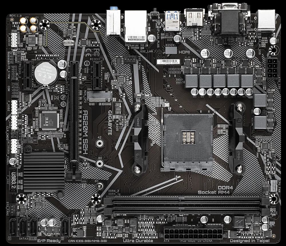 PLACA de BAZA Gigabyte "A520M S2H", skt AM4, mATX, AMD A520, 2 x DDR4, max. 64 GB, 4 x SATA, 1 x M.2, 7.1, "A520M S2H" — miniatură