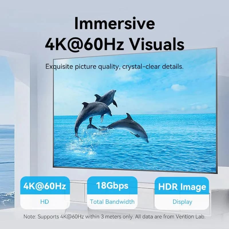 Cablu video Vention, HDMI (T) la HDMI (T), 0.75m, rezolutie 4K la 60Hz, conectori auriti, negru-albastru, "AACBE" - 6922794732636 — miniatură