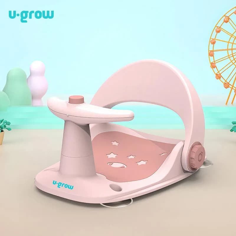 Scaun baie bebe cu ghidon, spatar reglabil, roz pal, U-Grow — miniatură