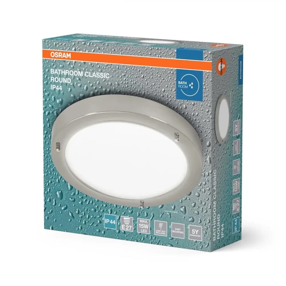 Plafoniera pentru baie OSRAM Classic Crom, E27, max. 15W LED,metal/sticla, IP44, Ø310x80mm, bec neinclus — miniatură
