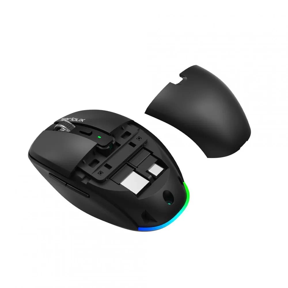 Mouse wireless AirFlow 2.4G+BT cu mod dual, cu receptor dual USB-A +USB-C; Reincarcabil USB-C, LED frontal Mod: 2.4G + Bluetooth Număr cheie: 6 Material: ABS Culoare: Negru complet DPI: 800-1200-1600, Clic silențios pentru butonul L-R, Interfață: Receptor dual USB-A + TYPE-C — miniatură
