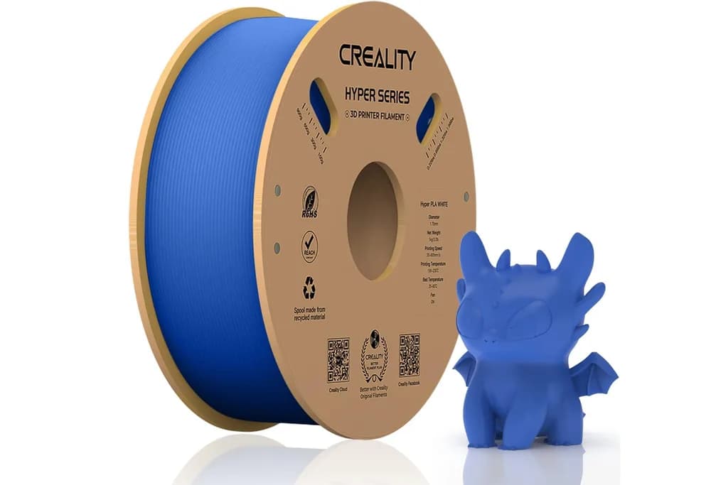CREALITY HYPER PLA 3D Printer Filament, Blue, Temperatura printare: 200-220 grade celsius, Diametru filament: 1.75mm, Tensile strength: 52.99MPa, Bending strenght:92.38Mpa Dimensiuni rola filament: Diametru 200mm, inaltime 70mm, gaura centrala 56mm, viteza printare: pana la 600mm/s