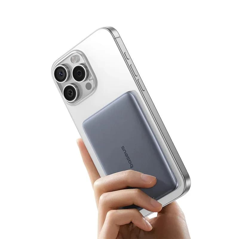 POWER BANK Baseus PicoGo, 5000mAh, 20W, 1 x USB Type-C, prindere magnetica incarcare wireless 15W, cablu integrat USB Type-C la USB Type-C 30cm, gri, "P1007680C813-00" - 6932172690656 — miniatură