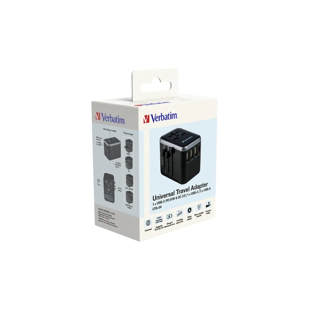 Adaptor universal Verbatim UTA-04, 6-in-1Priza cu USB-C PD si QC, USB-C, 3 x USB-A "49546" — miniatură