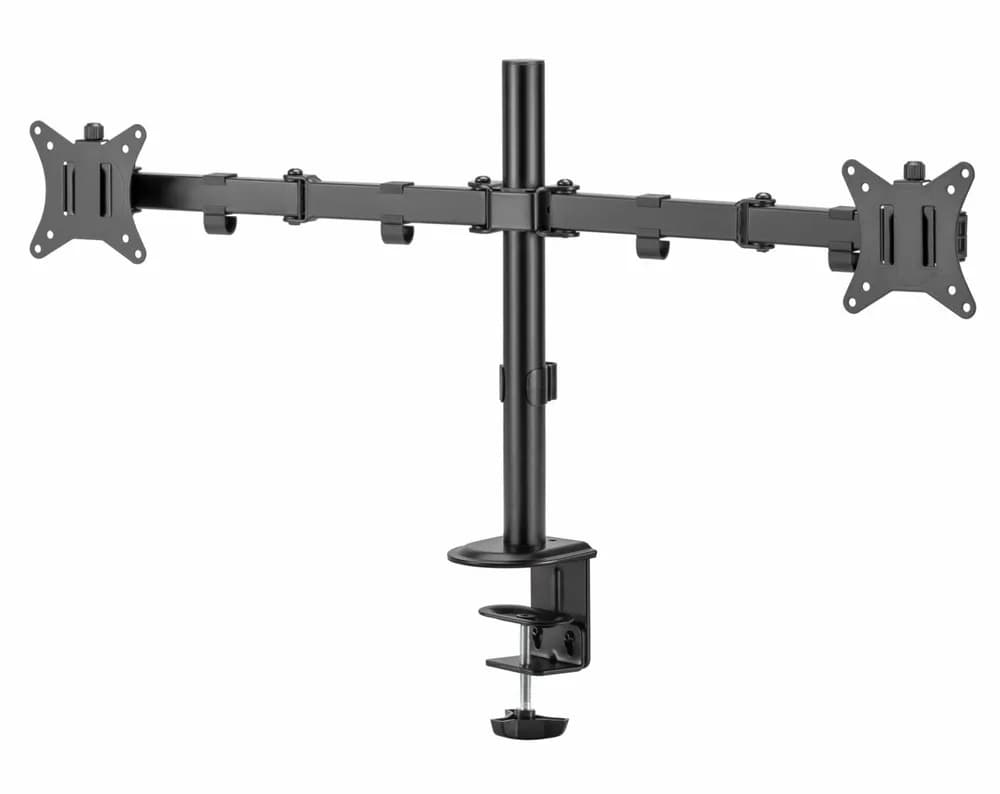 Suport 2 monitoare SeriouxMM66-C024, brat articulat monitor, compatibilitate dimensiune ecran 17"-32", greutate maximă suportata: (per ecran): 9kg, VESA: 75x75, 100x100, inclinare: +45°~-45°, pivotare: +90°~-90°, rotația ecranului: + 180°~-180°, instalare: clemă, grommet — miniatură