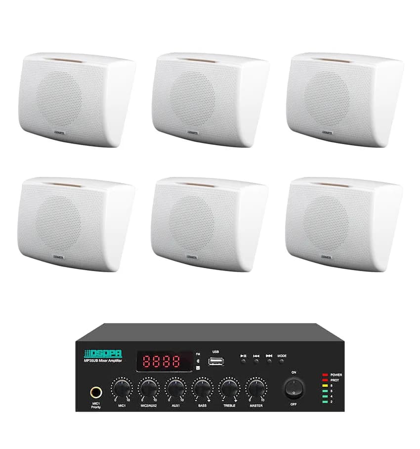 Pachet Sonorizare 60W de perete, Radio FM+USB+Bluetooth, Amplificator DSPPA MP60UB + 6x boxe DSP117