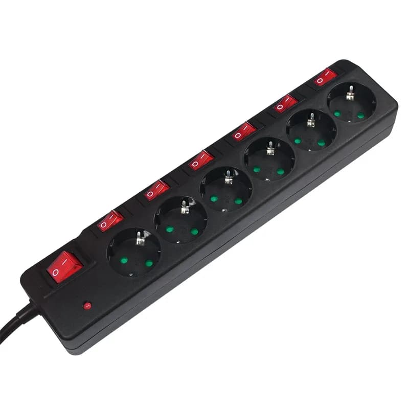 PRELUNGITOR LOGILINK, Schuko x 6, conectare prin Schuko (T), cablu 1.5 m, 16 A, protectie supratensiune, protectie copii, negru, "LPS233"