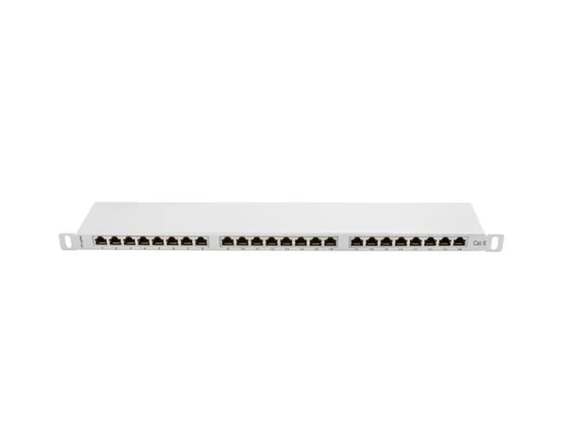 Patch panel 24 porturi 0,5U 19" Cat.6 FTP cu organizator cabluri, ecranat, gri