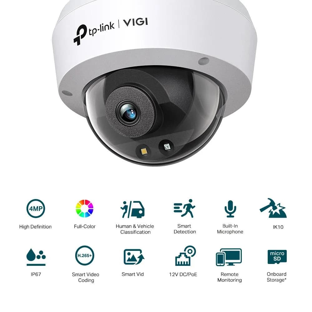 Camera IP Dome TP-Link VIGI C240I(2.8MM), 4MP, Lentila 2.8mm, IR 30ml, rezolutie video 2560 × 1440, H.265+/H.265/H.264+/H.264 — miniatură
