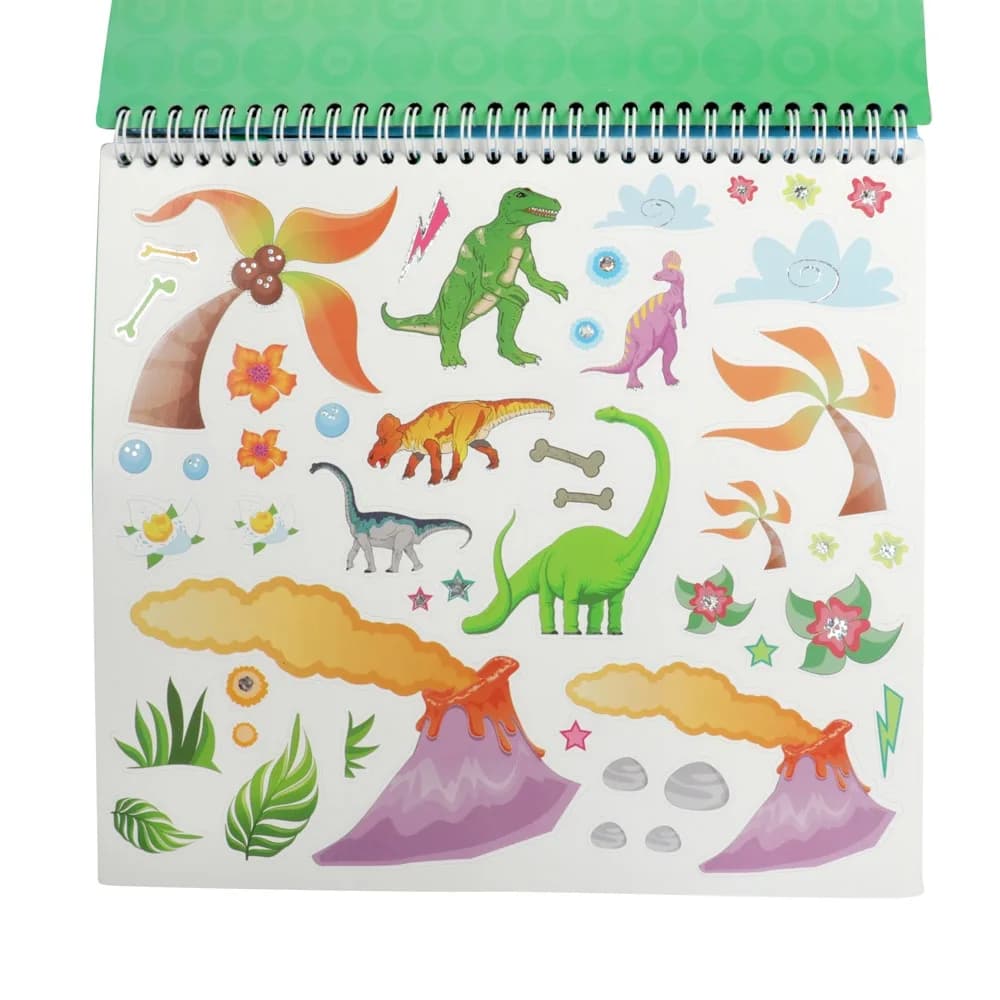 Carnetel de desen cu stickere si sabloane, Dinozauri - Toi-Toys — miniatură