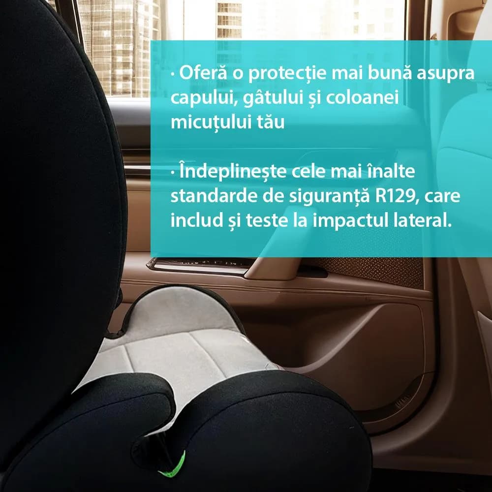 Scaun auto i-Size 100-150 cm, omologare R129,cu isofix, gri/negru, U-Grow — miniatură