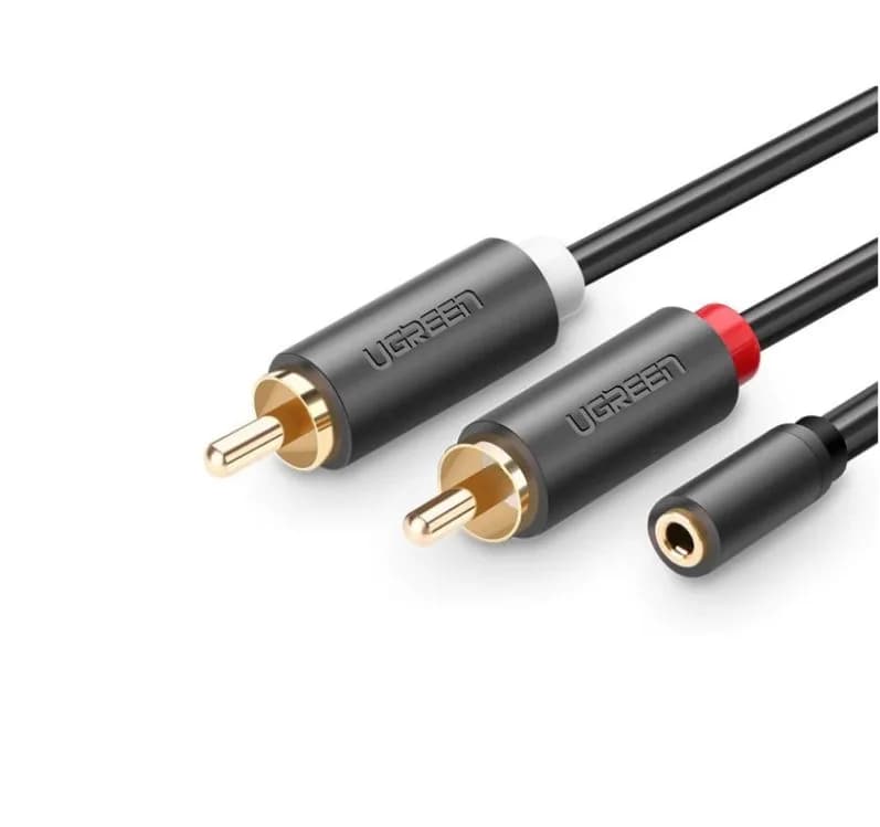 CABLU audio Ugreen, "AV102" stereo 3.5 mm jack (M) la 2 x RCA (T), 0.25m, conectori auriti, gri "10561" - 6957303815616