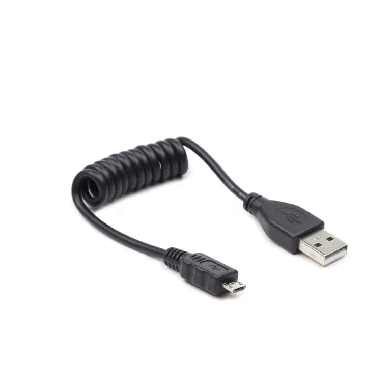 CABLU alimentare si date GEMBIRD, pt. smartphone, USB 2.0 (T) la Micro-USB 2.0 (T), 0.6m, spiralat, conectori auriti, negru, "CC-mUSB2C-AMBM-0.6M"