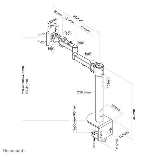 Suport Monitor de Birou, Neomounts by Newstar FPMA-D960BLACKPLUS, 10" - 49", VESA 100x100, suporta pana la 20kg, negru — miniatură