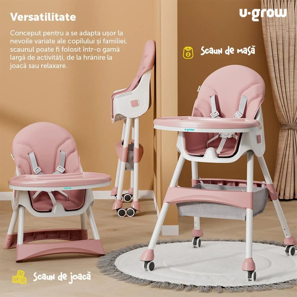 Scaun de masa 2 in 1, pliabil, roz, U-Grow — miniatură