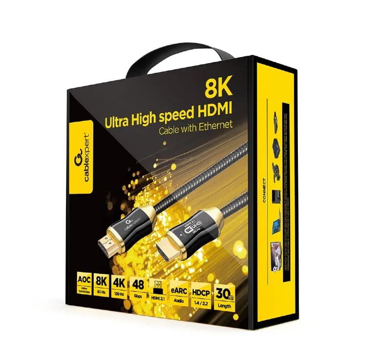 CABLU video GEMBIRD, HDMI (T) la HDMI (T), 30m, premium AOC (Active Optical Cable), conectori auriti, rezolutie maxima 8K (7680 x 4320) la 60 Hz, negru, "CCBP-HDMI8K-AOC-30M" — miniatură