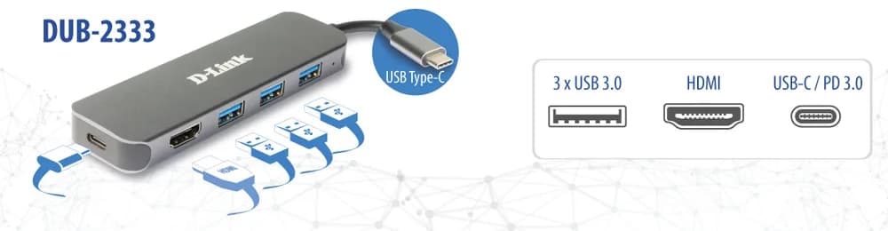 Docking station D-LINK DUB-2333, USB Type-C, 60W, Gri — miniatură