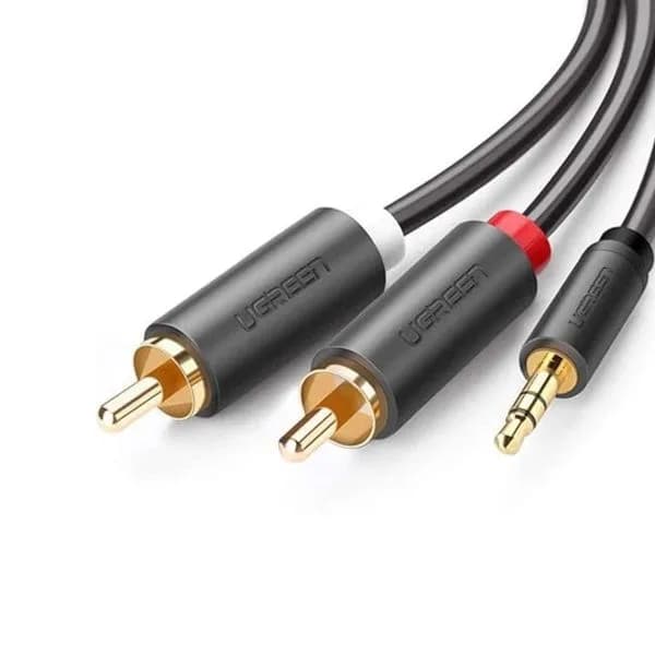 CABLU audio Ugreen, "AV102" stereo 3.5 mm jack (T) la 2 x RCA (T), 3m, conectori auriti, gri "10512" - 6957303815128