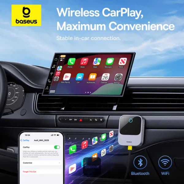 ADAPTOR CARPLAY wireless Baseus SafeJourney, transforma conexiunea Apple carplay cu fir in wireless, BT 5.0, conexiune auto USB Type-C sau USB "C10745100813-00" - 6932172662851 — miniatură