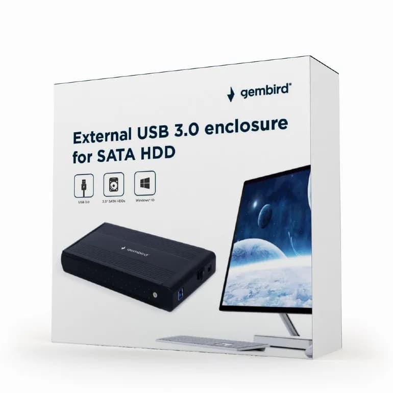 RACK extern GEMBIRD, extern pt. HDD, 3.5 inch, S-ATA, interfata PC USB 3.0, aluminiu, negru, "EE3-U3S-3" — miniatură