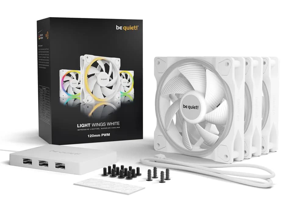 Set 3 ventilatoare be quiet! "LIGHT WINGS White"120mm 1700 rpm, Rifle bearing, 4-pin PWM, ARGB LED, "BL100" — miniatură