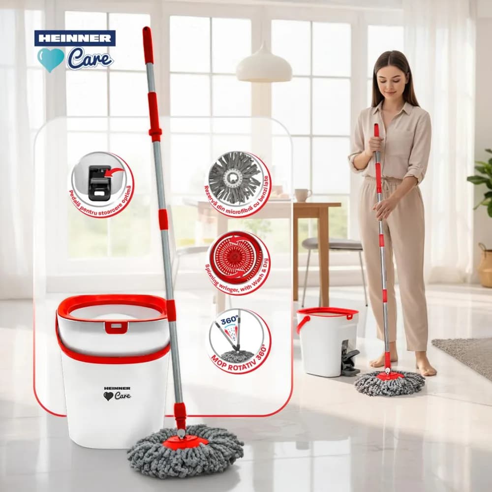 SET CURATENIE CU PEDALA WASH&DRY, CLEAN STEP, ROSU — miniatură