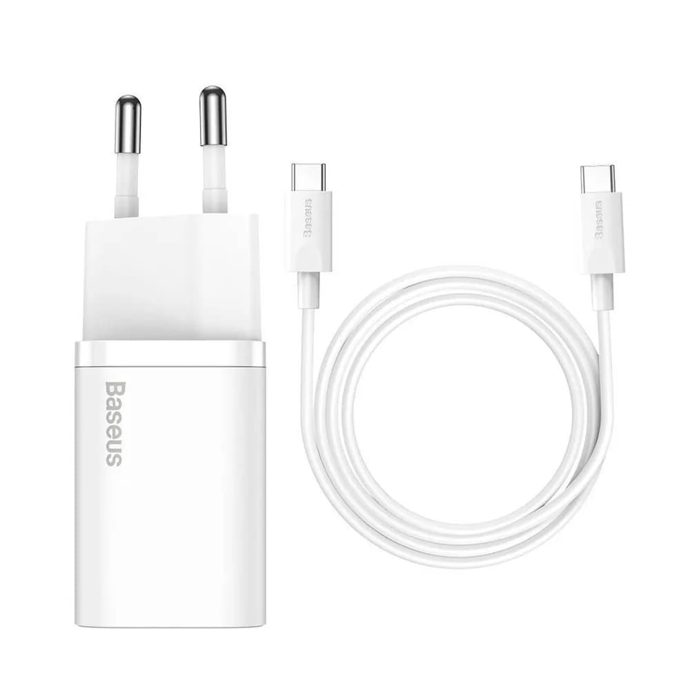 INCARCATOR retea Baseus Super Si, Quick Charge 25W, 1 x USB Type-C 5V/3A max, include cablu USB Type-C la USB Type-C 1m, alb "TZCCSUP-L02" - 6953156206038