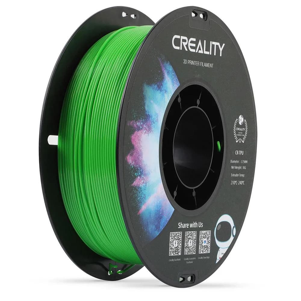CREALITY CR-TPU 3D Printer Filament, Green, 1kg, elastic,rezistent UV, Printing temperature: 210-240, Filament diameter: 1.75mm, Size of filament wheel: Diameter 200mm, height 66mm, hole diameter 56mm. Utilizare: pana la 6 luni de la deschiderea ambalajului.