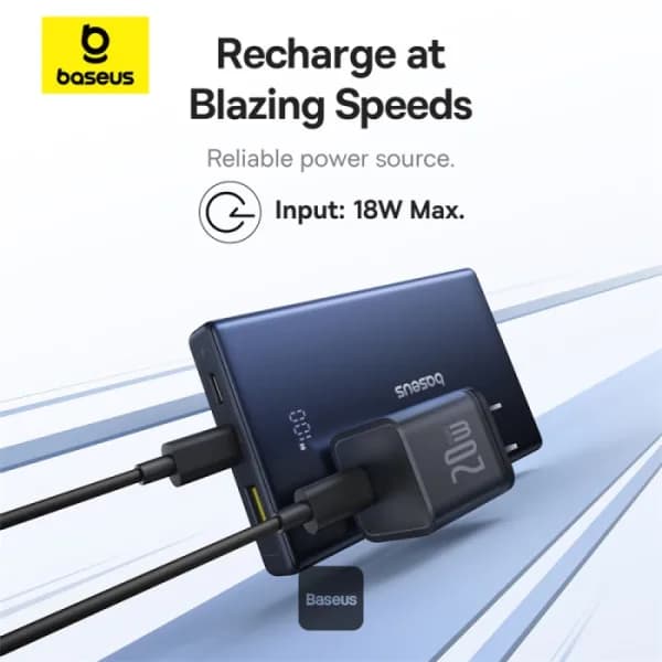POWER BANK Baseus PicoGo, display, capacitate 10000mAh, 20W, 2 x USB Type-C, 1 x USB, total 5V/3A, include cablu Type-C to Type-C 60W lungime 30cm, negru, "P10076801123-00" - 6932172670856 — miniatură