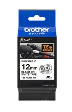 Banda laminata Original Brother Black on White, TZEFX231, pentru E105|E110|H100|H101|H105|H110|H111|P300|128|200|1000|1010|1090|1100|1120|1130|1160|1170|1180|1190|1200|1230|1280|1290|6100|7100|ST1150, 12mm, incl.TV 0 RON, "TZEFX231" — miniatură