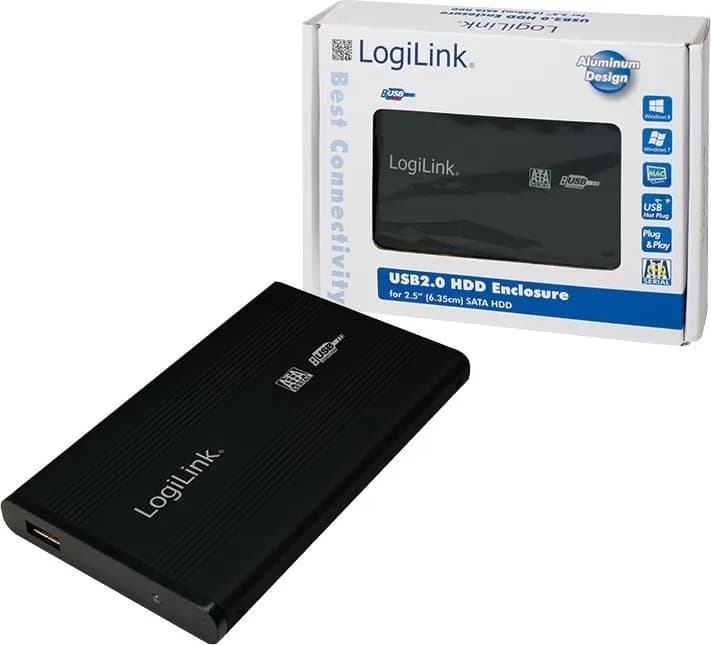 RACK extern LOGILINK, pt HDD/SSD, 2.5 inch, S-ATA, interfata PC USB 2.0, aluminiu, negru, "UA0041B" — miniatură