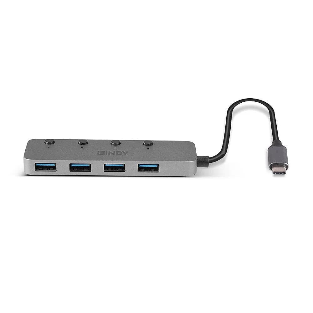 Hub USB LINDY 43383 USB-C, 4 porturi, Gri — miniatură