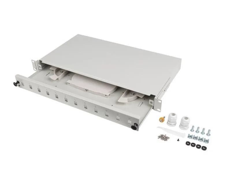 Patch panel fibră rack 19" 1U 12x SC simplex / 12x LC duplex, gri + accesorii
