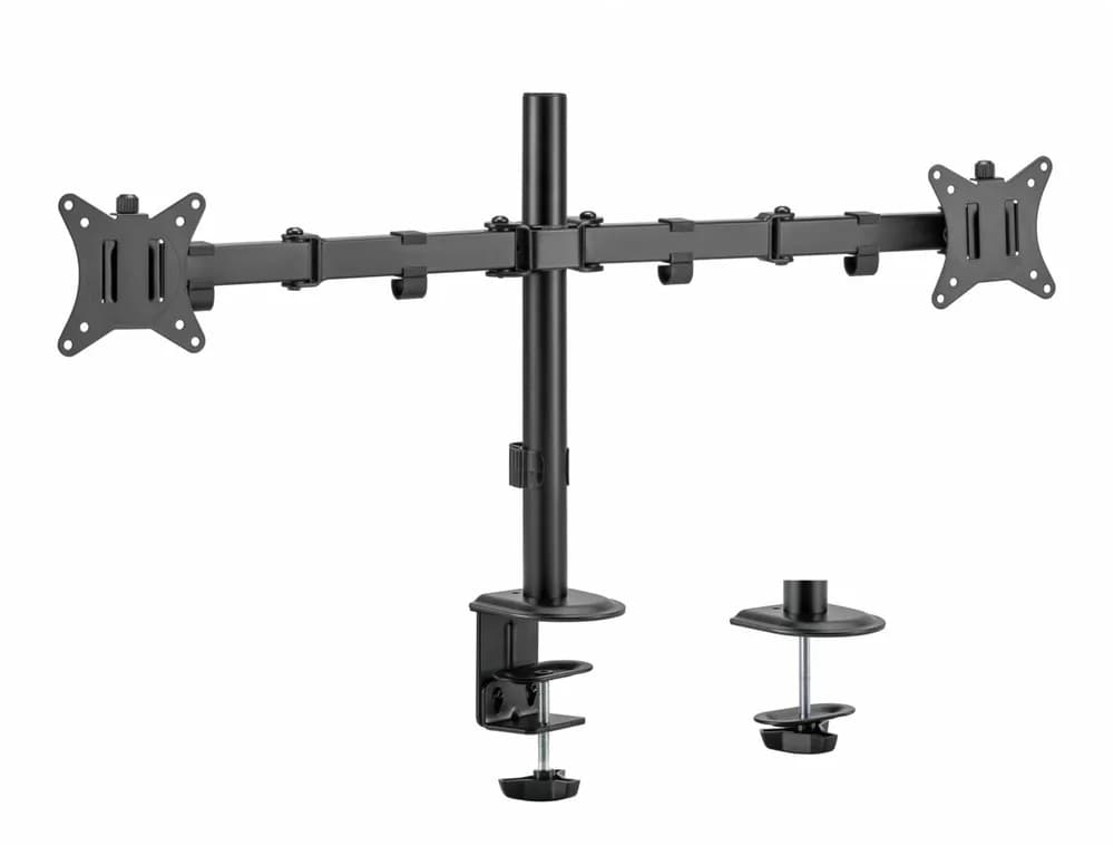Suport 2 monitoare SeriouxMM66-C024, brat articulat monitor, compatibilitate dimensiune ecran 17"-32", greutate maximă suportata: (per ecran): 9kg, VESA: 75x75, 100x100, inclinare: +45°~-45°, pivotare: +90°~-90°, rotația ecranului: + 180°~-180°, instalare: clemă, grommet