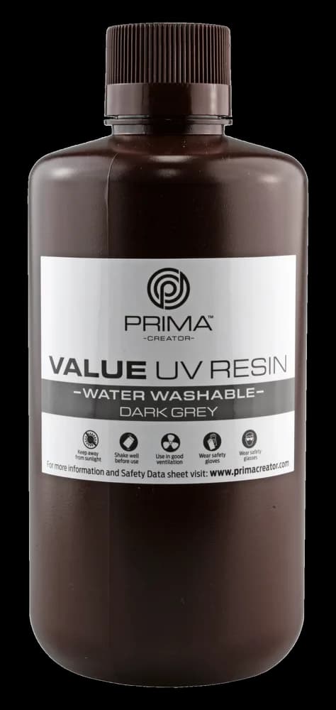 Rășină 3D PrimaCreator Value Water Washable UV – 1 kg – Dark Grey — miniatură