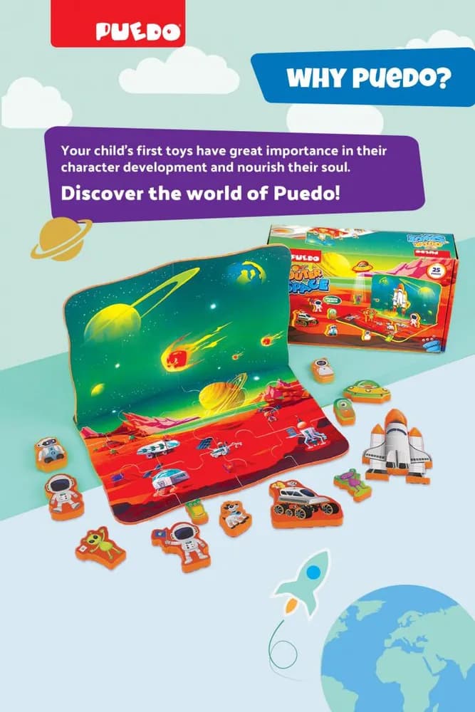 PUZZLE DIN SPUMA EVA, SPATIUL COSMIC, 25 PIESE, PUEDO — miniatură