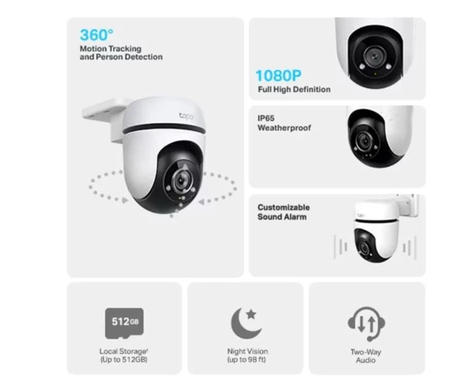 CAMERA IP Exterior TP-LINK, FHD 1920x1080, IP65, dist. IR 30 m, Pan/Tilt, wireless, microfon, carcasa plastic, slot SD card da, "Tapo C500" — miniatură