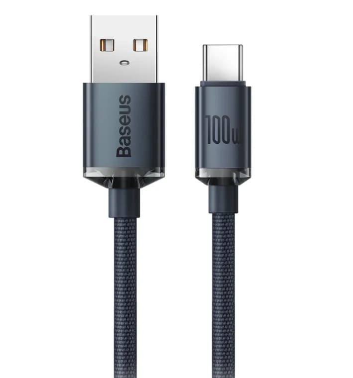 CABLU alimentare si date Baseus Crystal Shine, Fast Charging Data Cable pt. smartphone, USB la USB Type-C 100W, 1.2m, braided, negru "CAJY000401" - 6932172602802 — miniatură