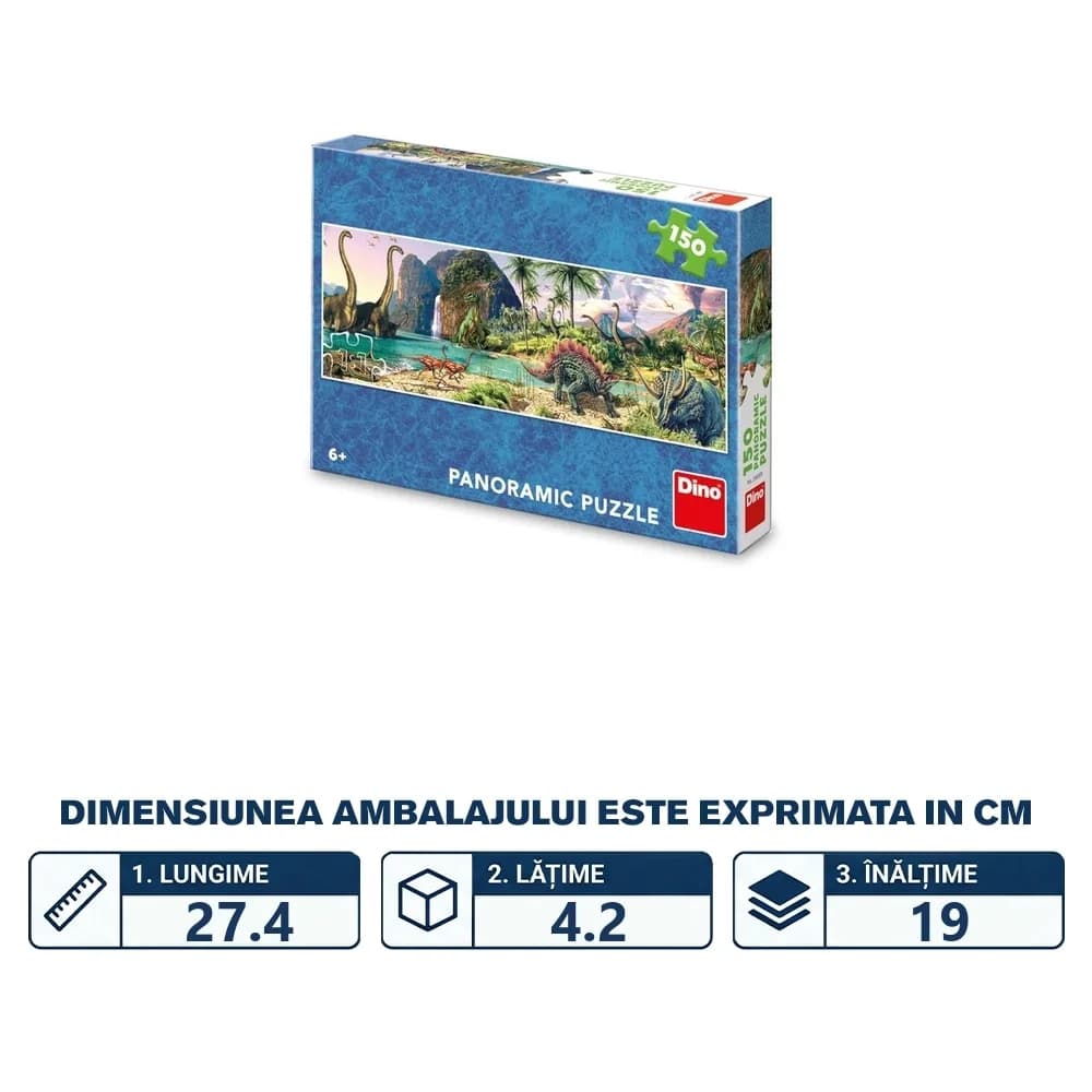 Puzzle 150 piese, panoramic, Dinozauri - DINO TOYS — miniatură