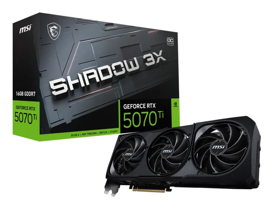 MSI Video Card Nvidia GeForce RTX 5070 TI 16G SHADOW 3X OC (16GB GDDR7/256bit, PCI-E Gen5, 3x DP 2.1, 1x HDMI 2.1, 1x 16-pin Power Connector, Retail) "RTX 5070 TI 16G SHADOW 3X OC"