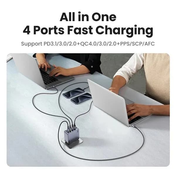 INCARCATOR retea Ugreen, Nexode "X763" Quick Charge 160W GaN, 1 x USB, 3 x USB Tpe-C, include cablu USB Type-C la USB Type-C 240W 1.5 m, gri "25877" - 6941876228775 — miniatură