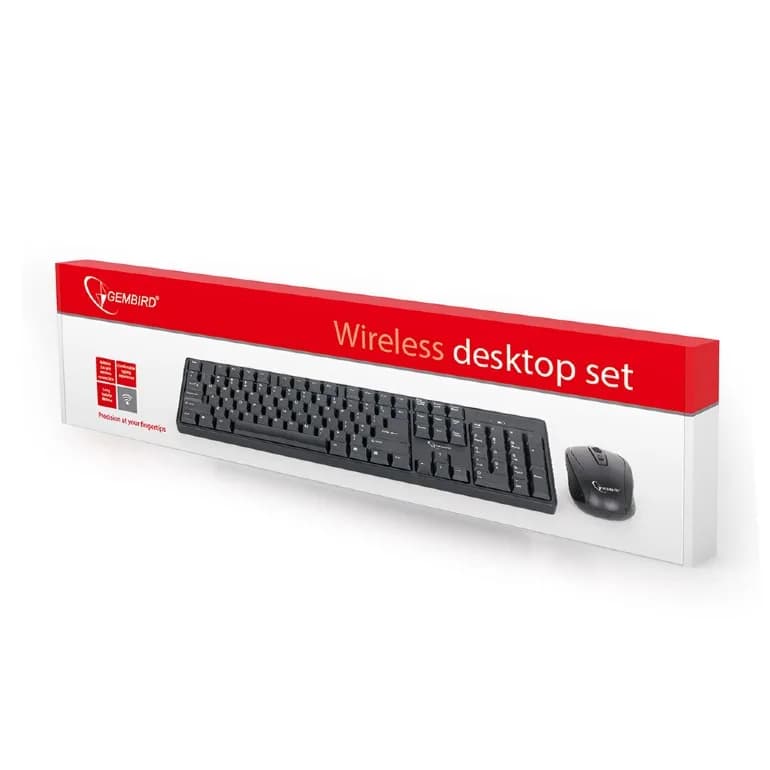 KIT wireless GEMBIRD, tastatura wireless 104 taste + mouse wireless 1000dpi, 4 butoane, rotita scroll, black "KBS-W-01" — miniatură