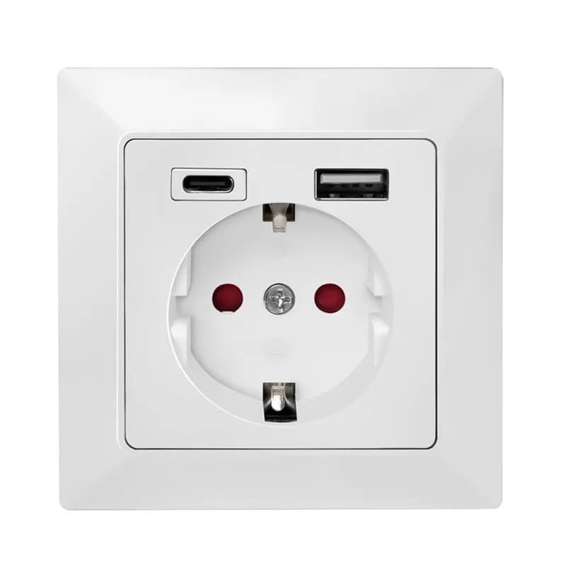 PRIZA LOGILINK, pentru perete, Schuko x 1, USB x1 / USB-C x 1 5 V/2.8 A max, 230 V AC, 50 Hz, alb "PA0262" (include TV 0.18lei) — miniatură