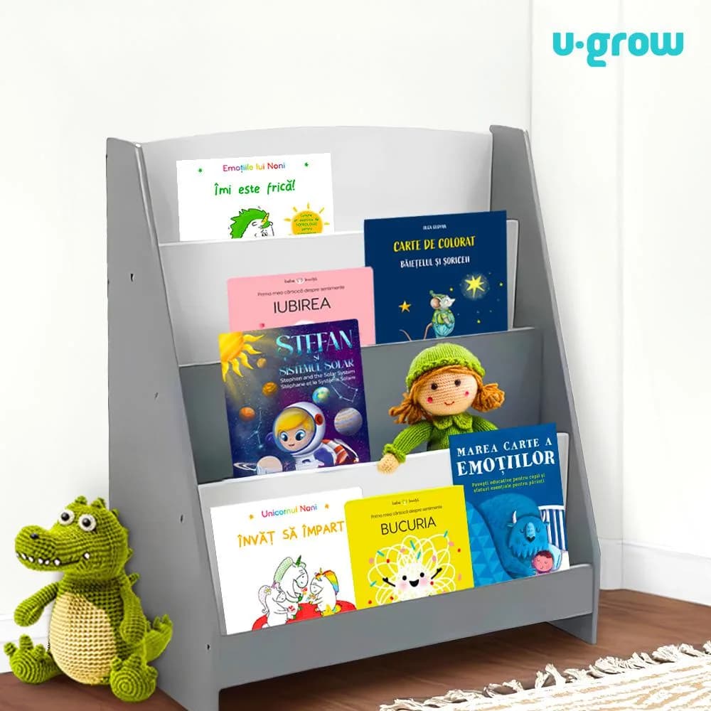 Raft depozitare carti, gri, MDF, U-Grow — miniatură