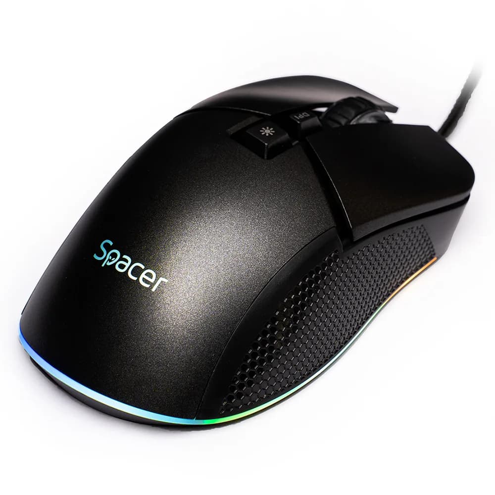 MOUSE Spacer - gaming, gaming, cu fir, USB, optic, rezolutie selectabila max. 8.000 dpi, butoane/scroll 7/1, iluminare RGB, negru, "SPGM-PULSAR-PRO" — miniatură