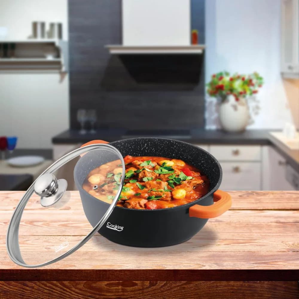CRATITA ALUMINIU TURNAT+CAPAC, 20x8.5 cm, 2.3 L, DARK LINE, COOKING BY HEINNER — miniatură