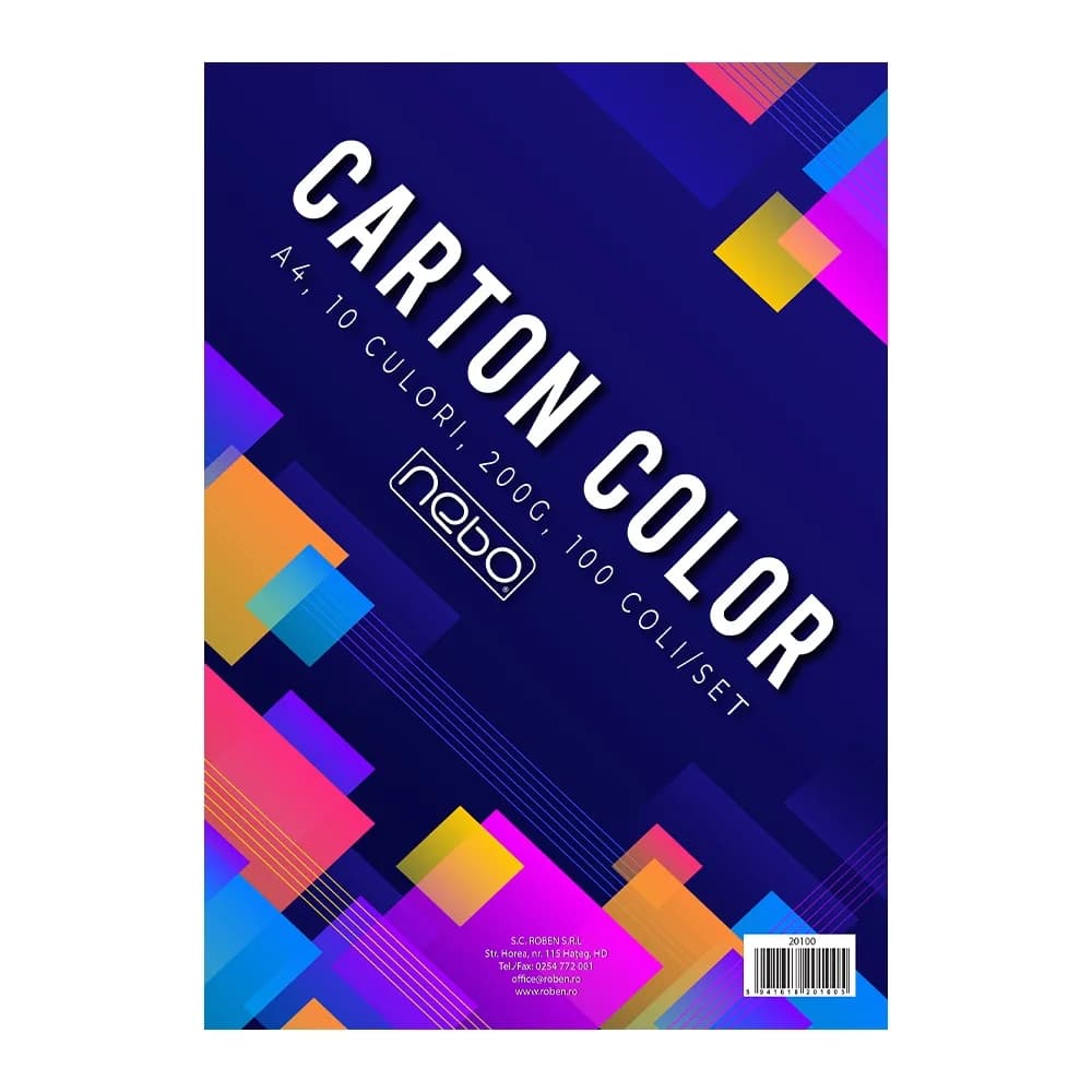 Carton color A4, 200g, 10 culori, 100 coli/set - NEBO — miniatură