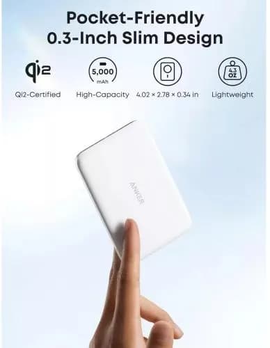POWER BANK Anker "Nano" 5.000 mAh, 15W MagGo, slim, magnetic, wireless, 1 x USB-C incarcare, 122g, alb, "A1665H21" - 194644235451 — miniatură