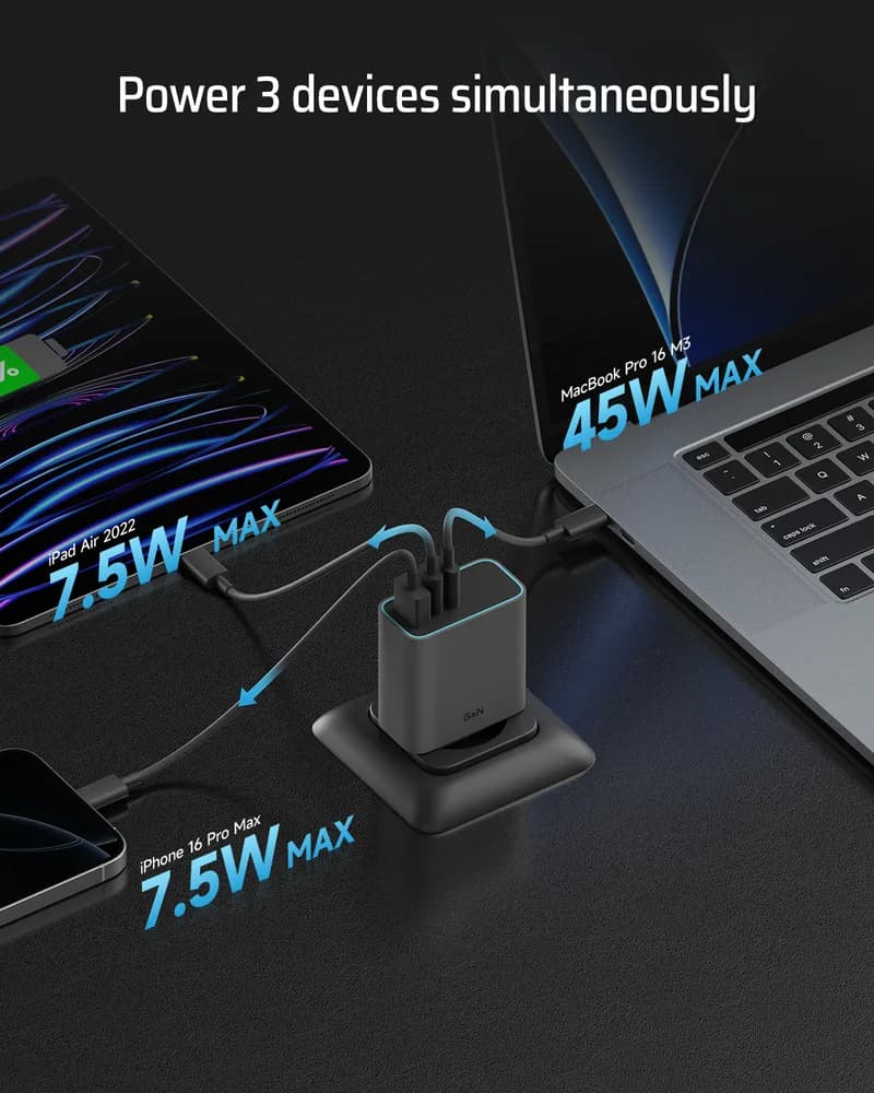 INCARCATOR retea Cuktech 2C1A Quick Charge 65W, 2 x USB Type-C Output, 1 x USB Output, include cablu USB Type-C la USB Type-C 1m, negru "CUKAD653EUGR" — miniatură