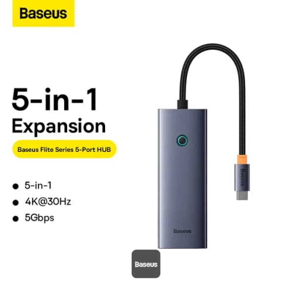 DOCKING STATION Baseus UltraJoy 5 in 1, input USB Type-C, output HDMI4K@30Hz x 1, USB3.0 x 4, gri "B00052809813-00" - 6932172631826 — miniatură